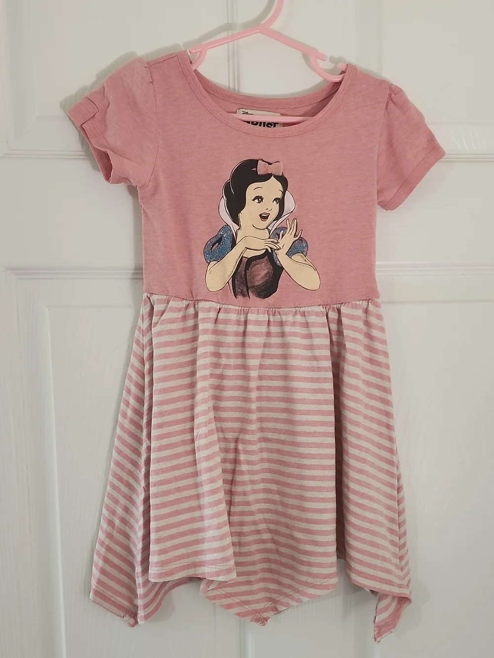 Girls' Disney Pink Snow White Striped Handkerchief Hem Dress